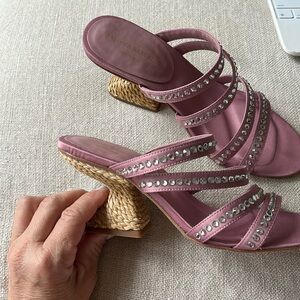 REVOLVE NWT Pink Satin Crystal Paloma Barcelo Espadrille Mule Sandal Pink LOVE